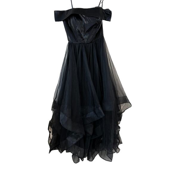 La Femme New Off the Shoulder Evening Gown Black 10 Formal Cocktail Fairy Goth - Picture 2 of 12